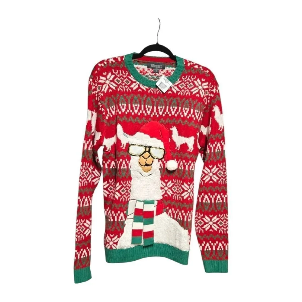 Ugly Christmas Sweater NWT Llama Cool Santa Unisex Small Funny Holiday Pullover